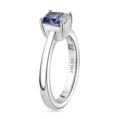 Simulated Tanzanite Color Diamond Ring (Size 10.0), 3.40 ctw Earrings and Pendant Necklace (20 Inches) in Stainless Steel