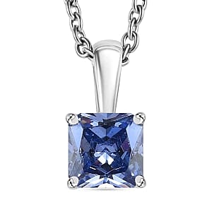 Simulated Tanzanite Color Diamond Ring (Size 10.0), 3.40 ctw Earrings and Pendant Necklace (20 Inches) in Stainless Steel