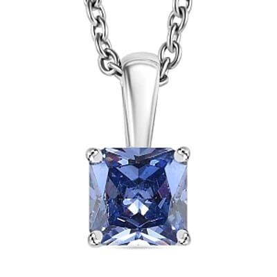 Simulated Tanzanite Color Diamond Ring (Size 10.0), 3.40 ctw Earrings and Pendant Necklace (20 Inches) in Stainless Steel