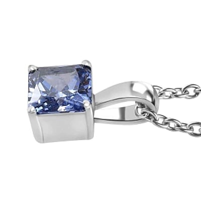 Simulated Tanzanite Color Diamond Ring (Size 10.0), 3.40 ctw Earrings and Pendant Necklace (20 Inches) in Stainless Steel