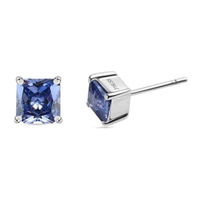 Simulated Tanzanite Color Diamond Ring (Size 10.0), 3.40 ctw Earrings and Pendant Necklace (20 Inches) in Stainless Steel