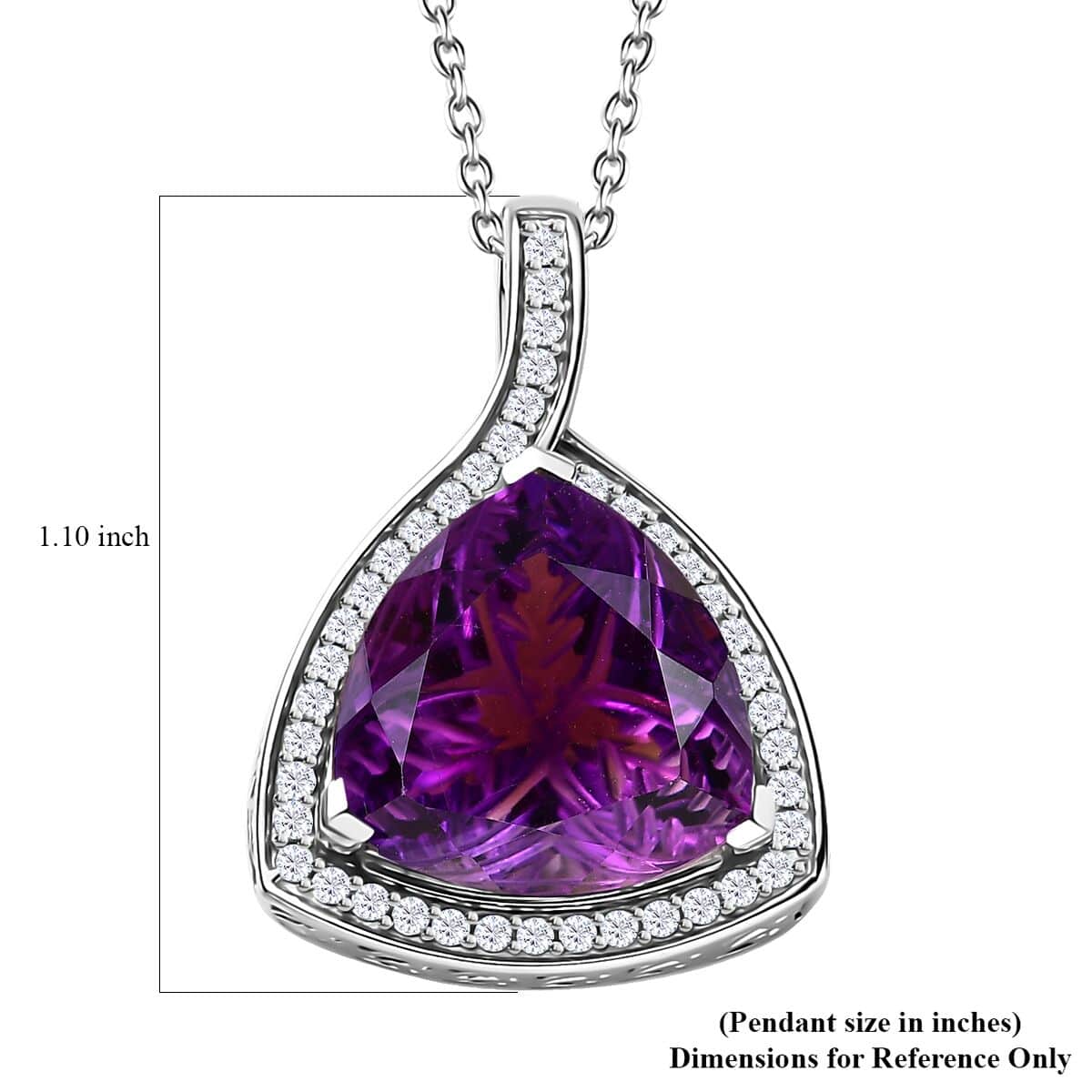 Carving Cut African Amethyst and White Zircon 9.40 ctw Pendant Necklace in Platinum Over Sterling Silver 20 Inches image number 6