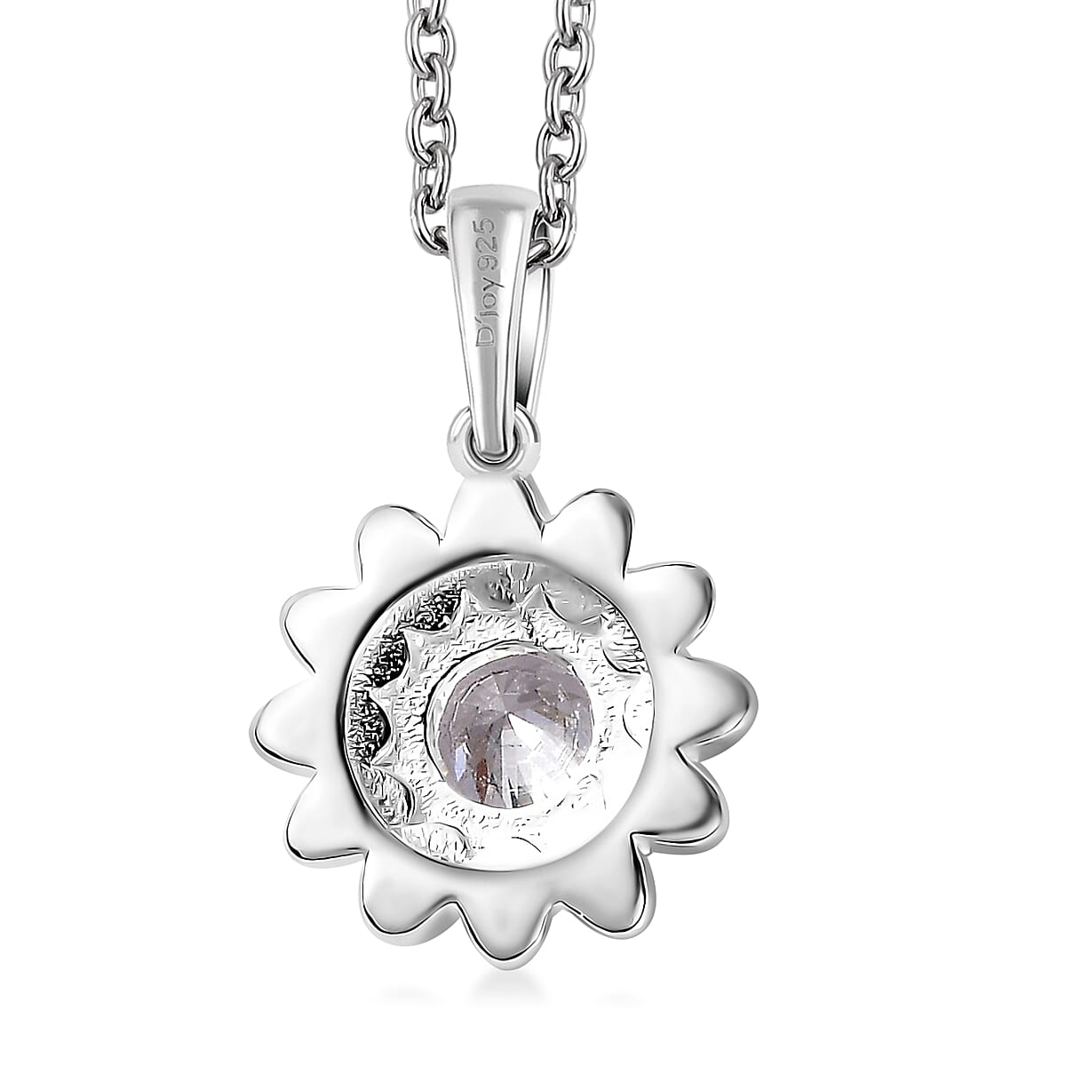 Simulated Diamond Sunflower Pendant in Sterling Silver with Stainless Steel Necklace 20 Inches in 0.90 ctw