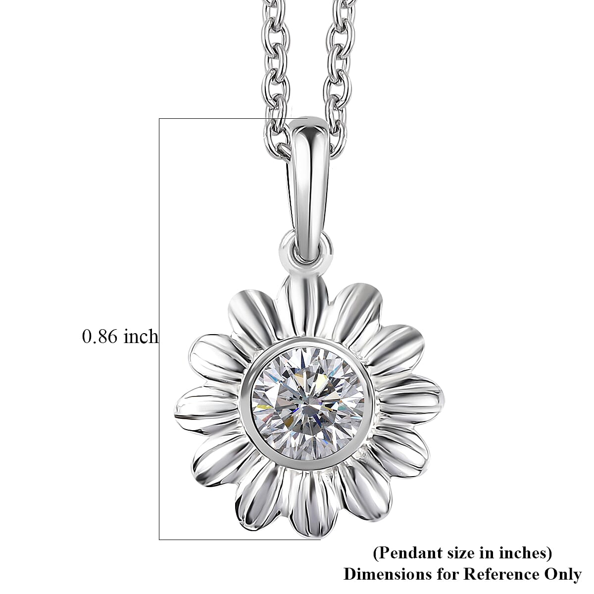 Simulated Diamond Sunflower Pendant in Sterling Silver with Stainless Steel Necklace 20 Inches in 0.90 ctw