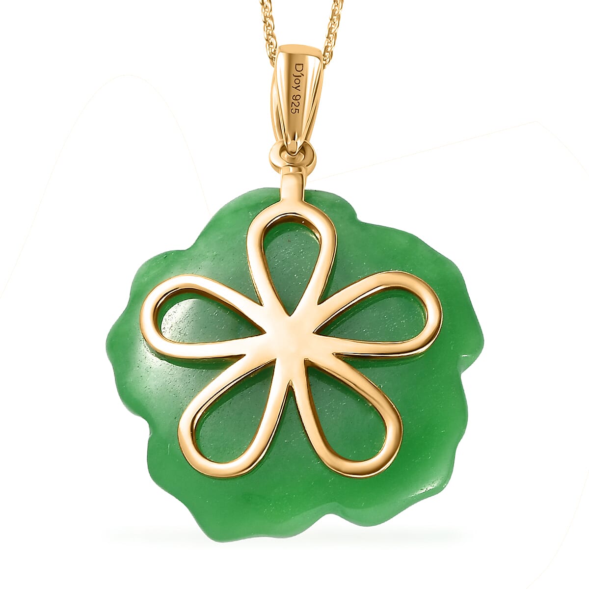 Green Jade Carved (D) and Chrome Diopside 43.00 ctw Primrose Floral Pendant Necklace in Vermeil Yellow Gold Over Sterling Silver 20 Inches