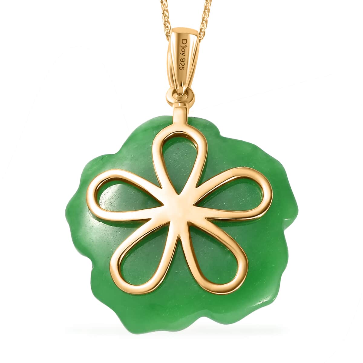 Green Jade Carved (D) and Chrome Diopside 43.00 ctw Primrose Floral Pendant Necklace in Vermeil Yellow Gold Over Sterling Silver 20 Inches image number 4