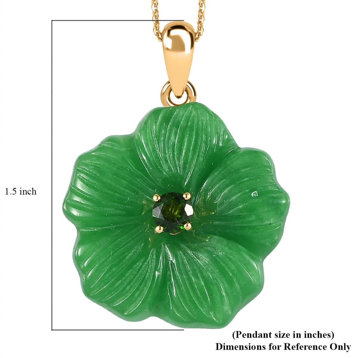 Green Jade Carved (D) and Chrome Diopside 43.00 ctw Primrose Floral Pendant Necklace in Vermeil Yellow Gold Over Sterling Silver 20 Inches image number 6