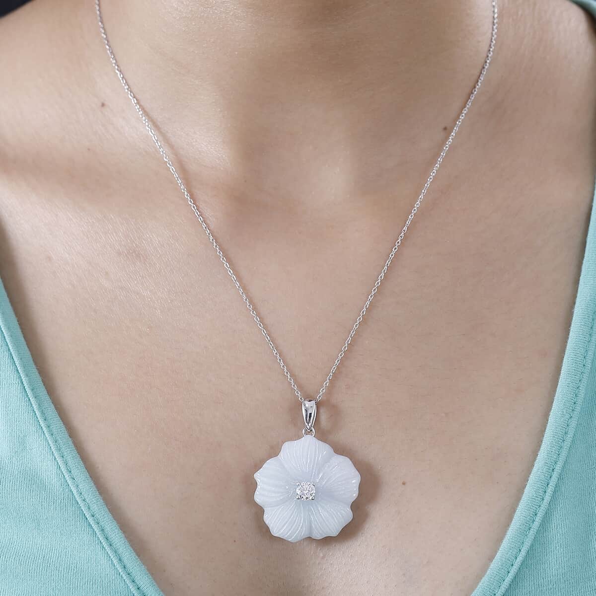 Natural Jade Carved and Moissanite 42.40 ctw Primrose Floral Pendant Necklace in Platinum Over Sterling Silver 20 Inches image number 3