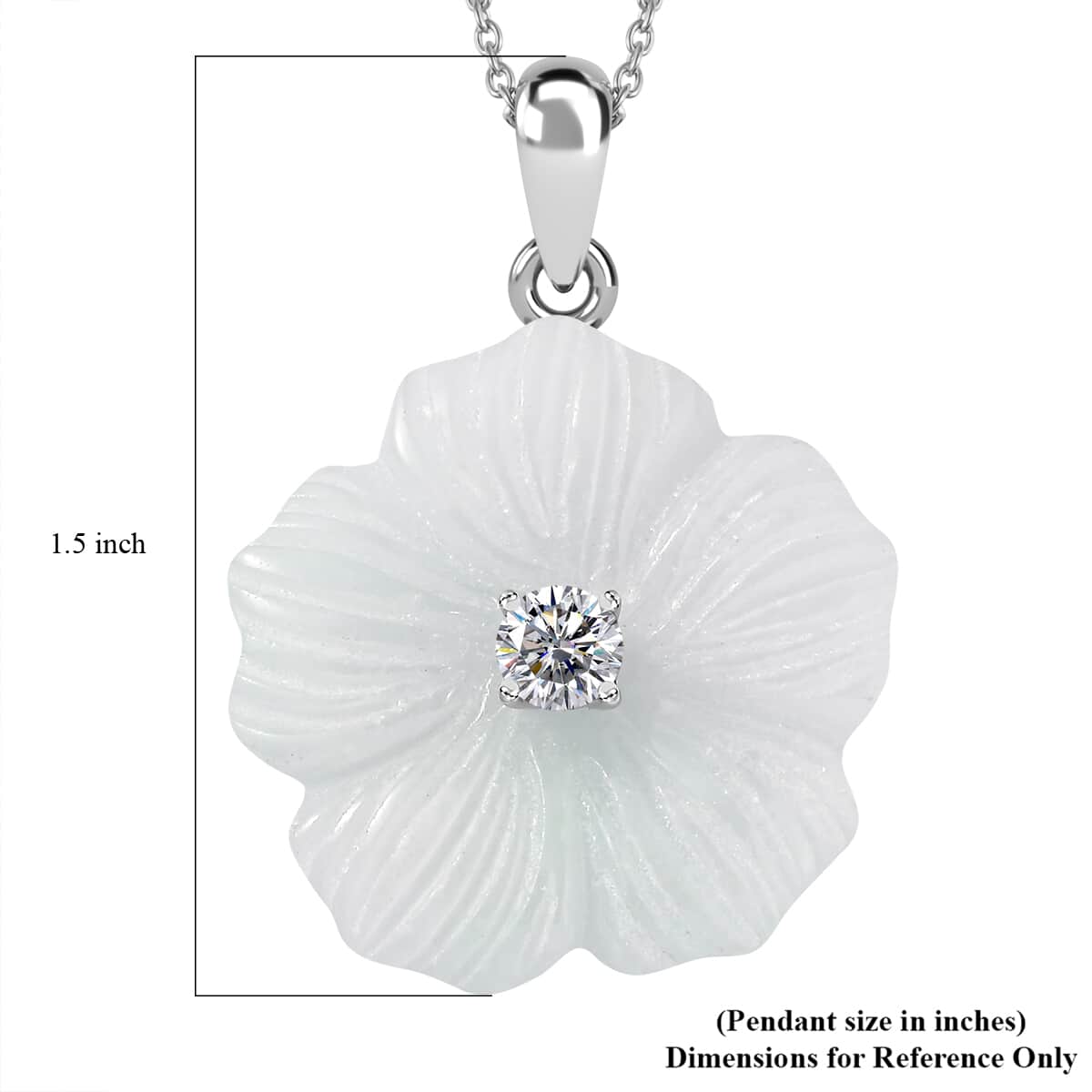 Natural Jade Carved and Moissanite 42.40 ctw Primrose Floral Pendant Necklace in Platinum Over Sterling Silver 20 Inches image number 7