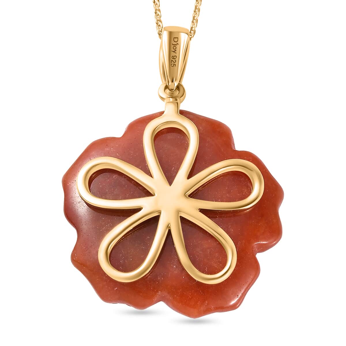 Red Jade Carved (D) and Niassa Ruby (FF) 40.65 ctw Primrose Floral Pendant Necklace in Vermeil Yellow Gold Over Sterling Silver 20 Inches image number 4