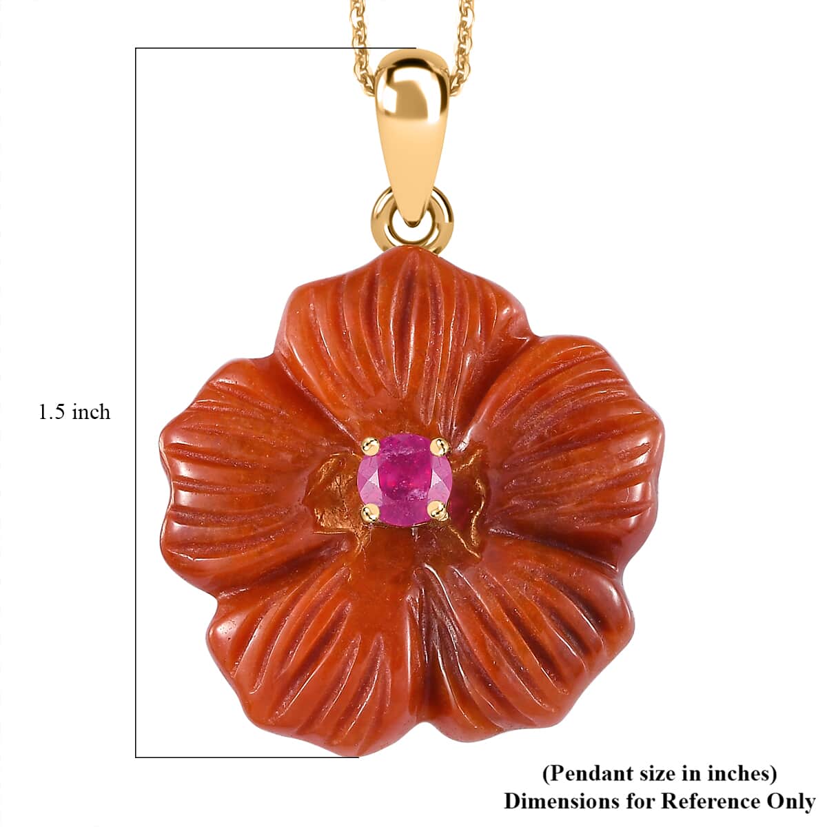 Red Jade Carved (D) and Niassa Ruby (FF) 40.65 ctw Primrose Floral Pendant Necklace in Vermeil Yellow Gold Over Sterling Silver 20 Inches image number 6