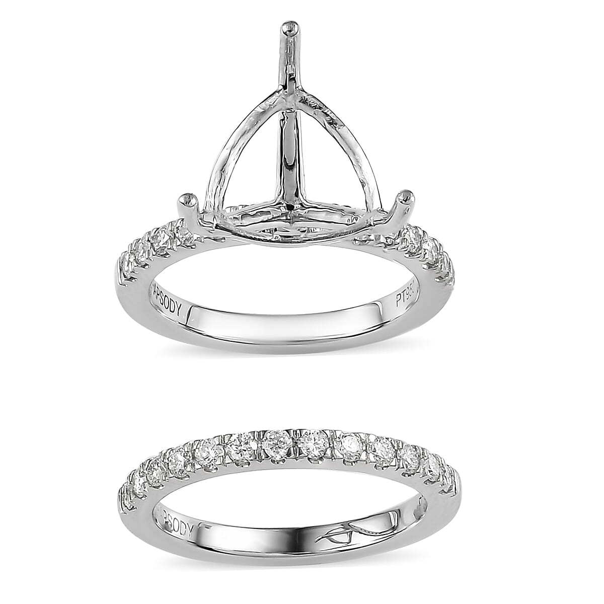 Rhapsody 950 Platinum White Diamond Stackable Set of 2 Ring 7.50 Grams 0.50 ctw