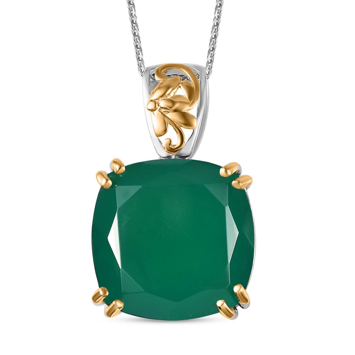 Verde Onyx Solitaire Pendant Necklace 20 Inches in Vermeil YG and Platinum Over Sterling Silver  20.10 ctw image number 0