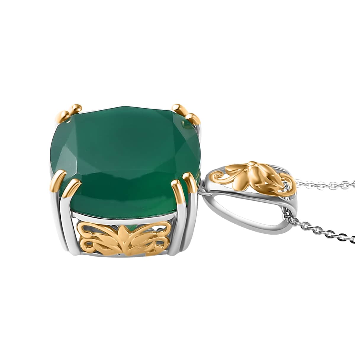 Verde Onyx Solitaire Pendant Necklace 20 Inches in Vermeil YG and Platinum Over Sterling Silver  20.10 ctw image number 3