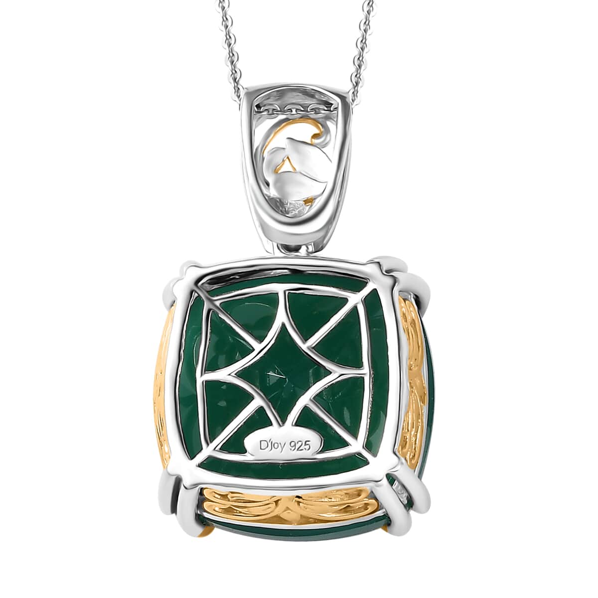 Verde Onyx Solitaire Pendant Necklace 20 Inches in Vermeil YG and Platinum Over Sterling Silver  20.10 ctw image number 4