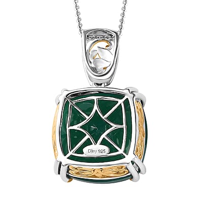 Verde Onyx Solitaire Pendant Necklace 20 Inches in Vermeil YG and Platinum Over Sterling Silver  20.10 ctw