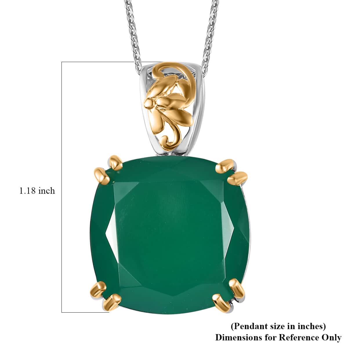 Verde Onyx Solitaire Pendant Necklace 20 Inches in Vermeil YG and Platinum Over Sterling Silver  20.10 ctw image number 6