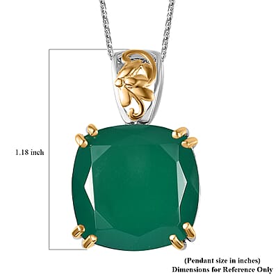 Verde Onyx Solitaire Pendant Necklace 20 Inches in Vermeil YG and Platinum Over Sterling Silver  20.10 ctw