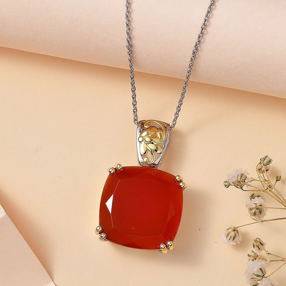Red Onyx Solitaire Pendant Necklace 20 Inches in Vermeil YG and Platinum Over Sterling Silver 14.35 ctw image number 1