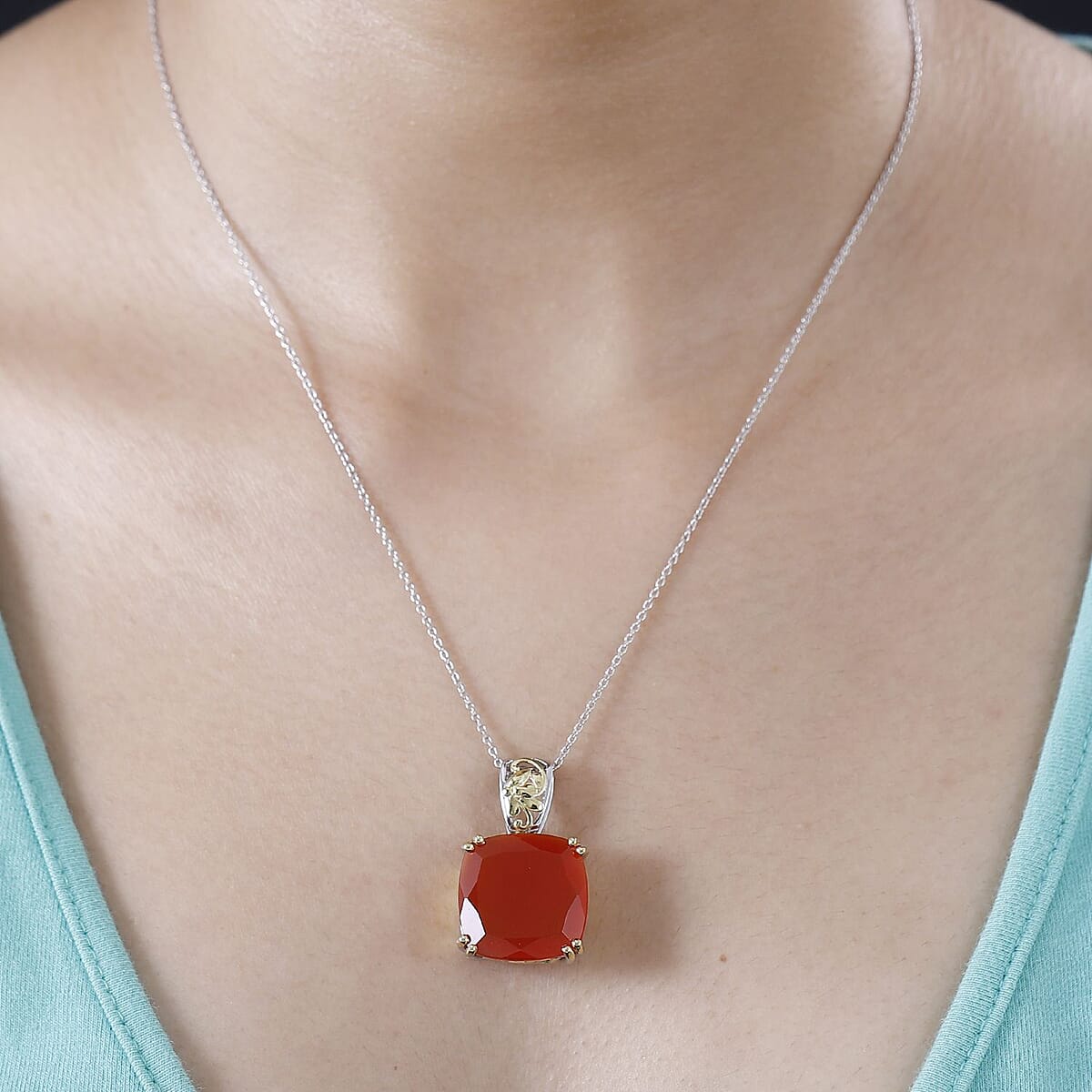 Red Onyx Solitaire Pendant Necklace 20 Inches in Vermeil YG and Platinum Over Sterling Silver 14.35 ctw image number 2
