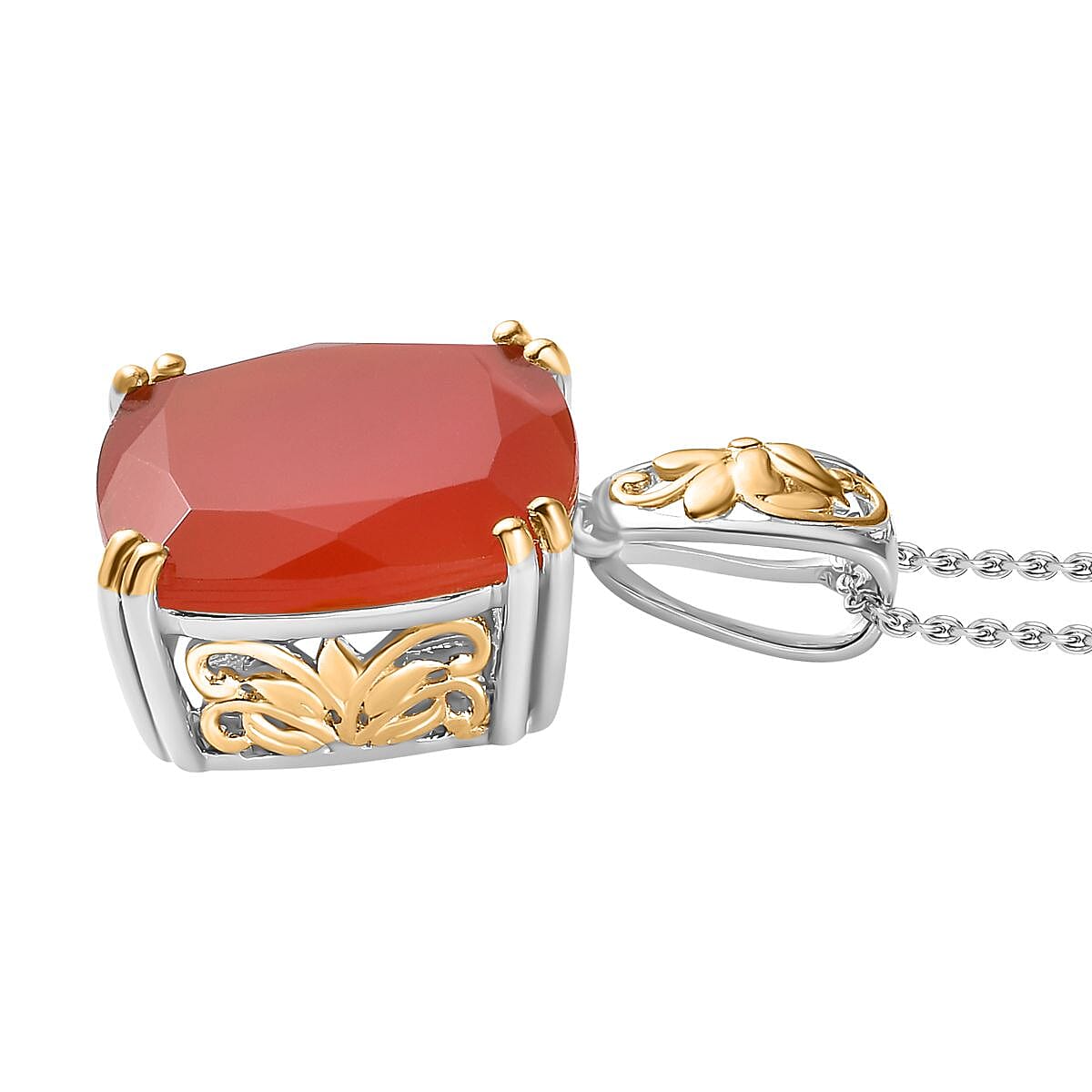 Red Onyx Solitaire Pendant Necklace 20 Inches in Vermeil YG and Platinum Over Sterling Silver 14.35 ctw image number 3