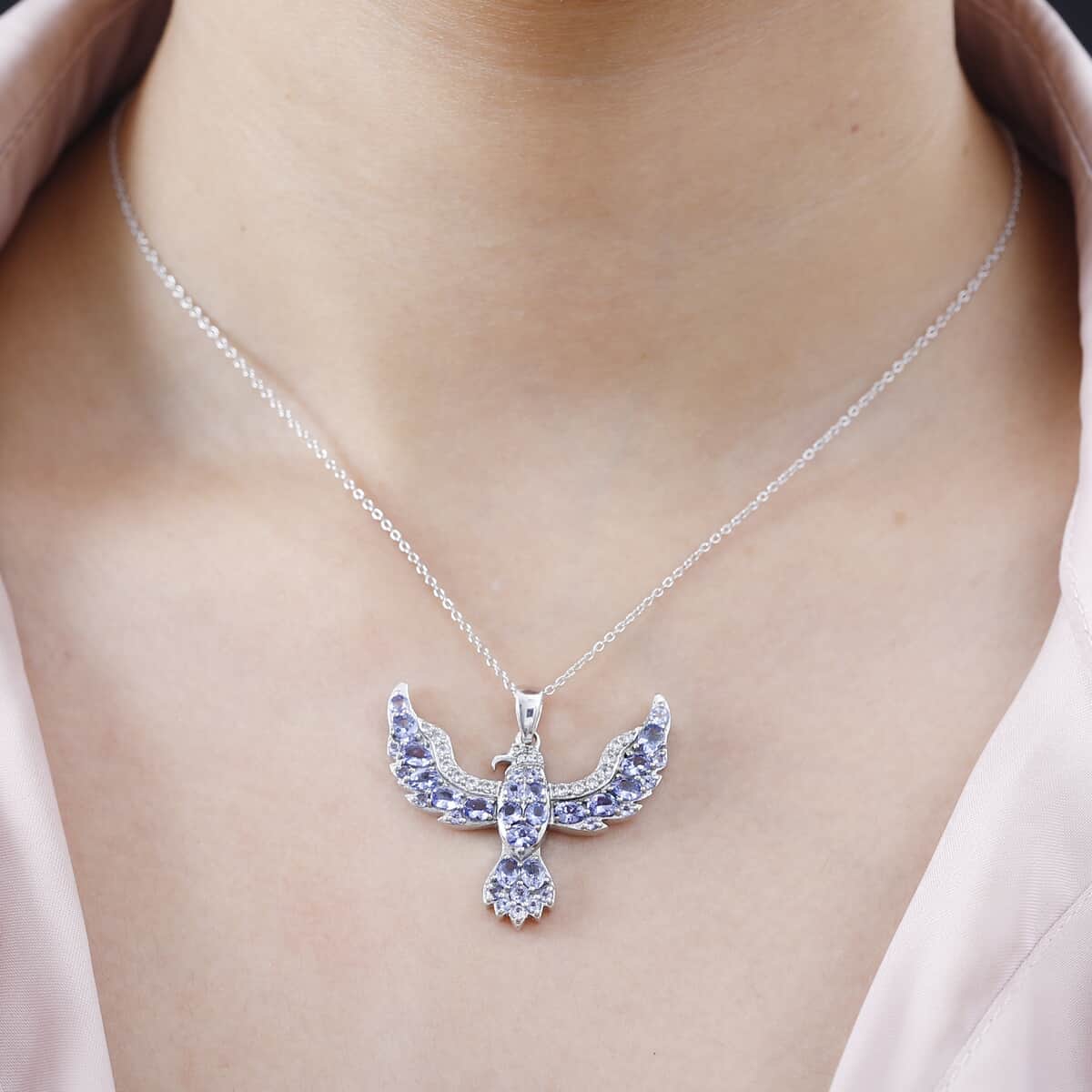 Tanzanite and White Zircon Eagle Pendant Necklace 20 Inches in Rhodium Over Sterling Silver 3.70 ctw image number 2