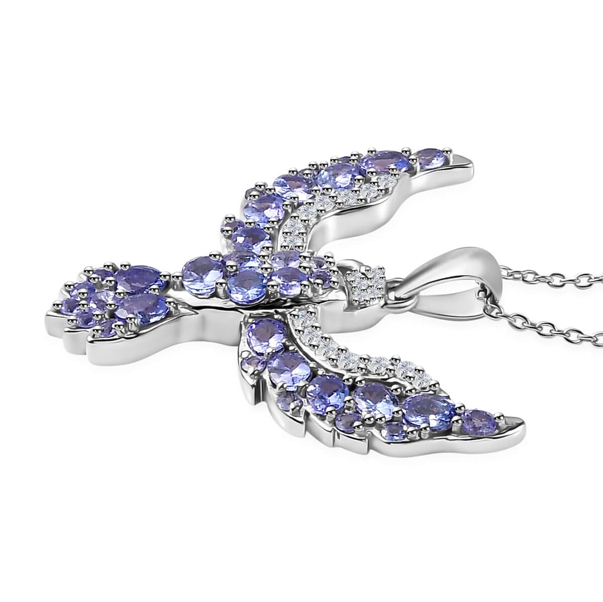 Tanzanite and White Zircon Eagle Pendant Necklace 20 Inches in Rhodium Over Sterling Silver 3.70 ctw image number 3