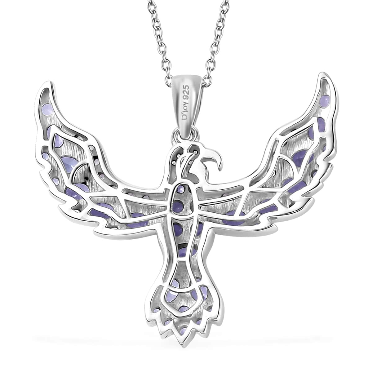 Tanzanite and White Zircon Eagle Pendant Necklace 20 Inches in Rhodium Over Sterling Silver 3.70 ctw image number 4