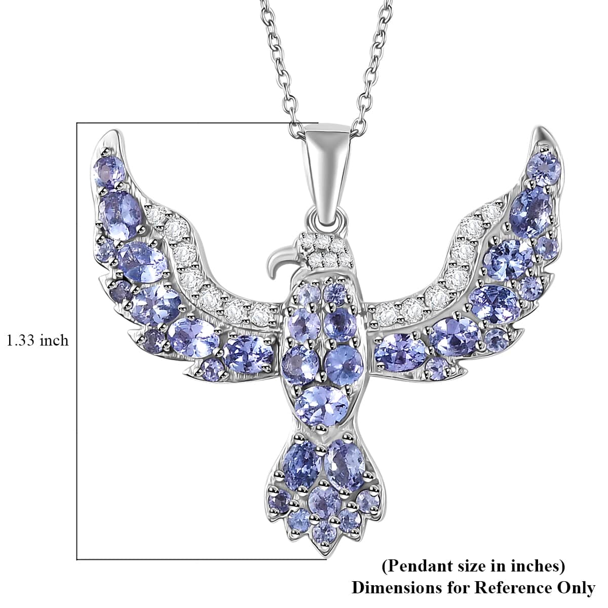 Tanzanite and White Zircon Eagle Pendant Necklace 20 Inches in Rhodium Over Sterling Silver 3.70 ctw image number 6