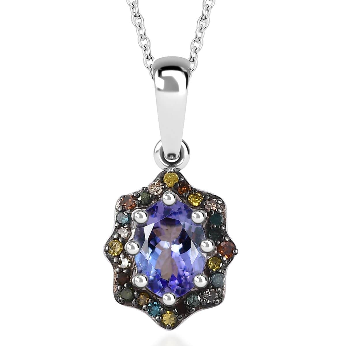 Tanzanite and Multi Gemstone Northern Lights Pendant Necklace 20 Inches in Rhodium Over Sterling Silver 1.15 ctw image number 0