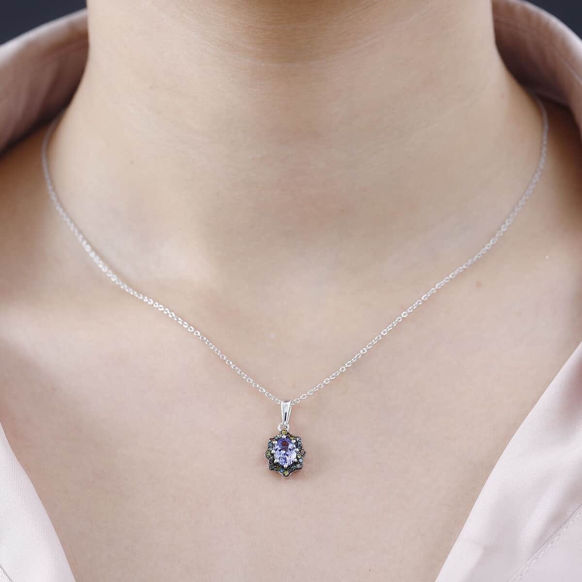 Tanzanite and Multi Gemstone Northern Lights Pendant Necklace 20 Inches in Rhodium Over Sterling Silver 1.15 ctw image number 2