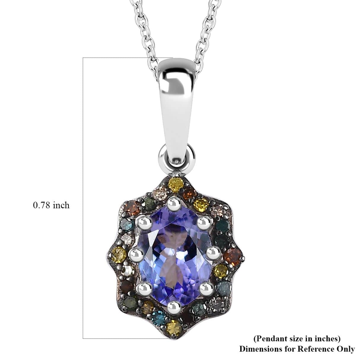 Tanzanite and Multi Gemstone Northern Lights Pendant Necklace 20 Inches in Rhodium Over Sterling Silver 1.15 ctw image number 6