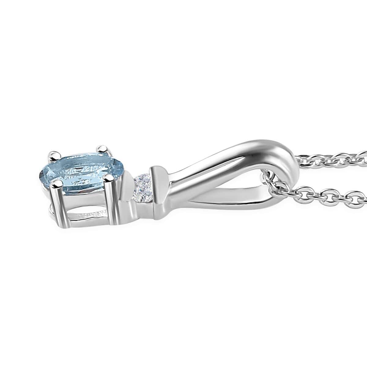 Santa Maria Aquamarine and White Zircon Ring (Size 5.0) and Pendant Necklace 20 Inches in Rhodium Over Sterling Silver 0.50 ctw image number 7