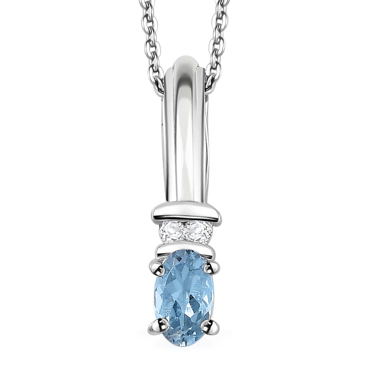 Santa Maria Aquamarine and White Zircon Ring (Size 7.0) and Pendant Necklace 20 Inches in Rhodium Over Sterling Silver 0.50 ctw image number 6