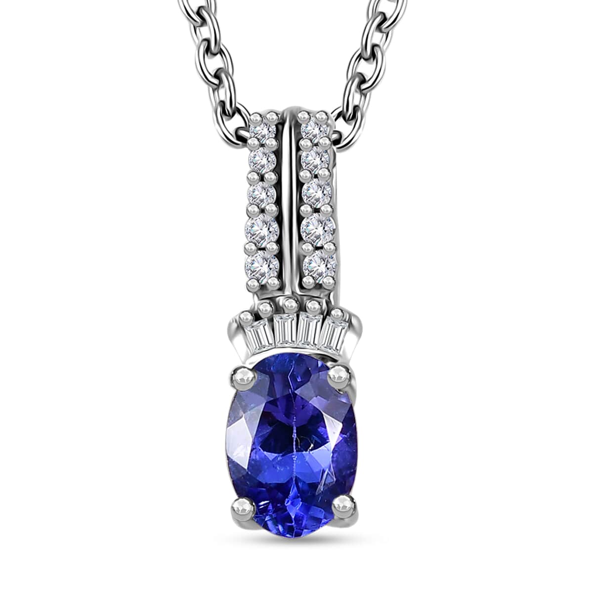 AAA Tanzanite and Diamond Pendant Necklace 20 Inches in Rhodium Over Sterling Silver 0.75 ctw image number 0