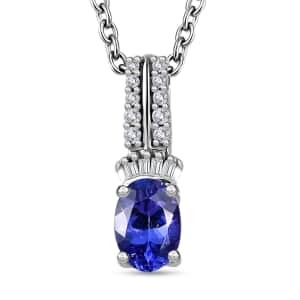 AAA Tanzanite and Diamond Pendant Necklace 20 Inches in Rhodium Over Sterling Silver 0.75 ctw