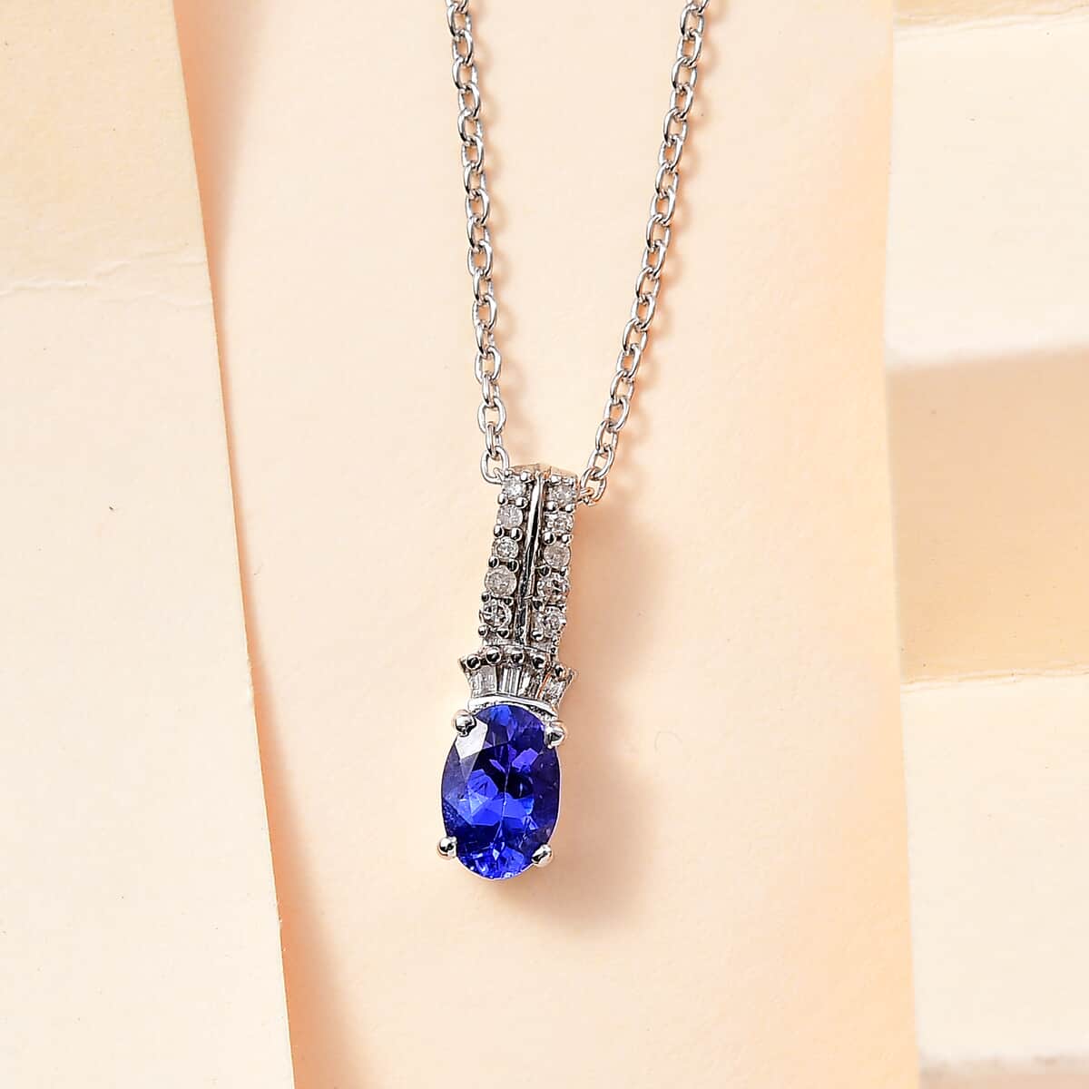 AAA Tanzanite and Diamond Pendant Necklace 20 Inches in Rhodium Over Sterling Silver 0.75 ctw image number 1