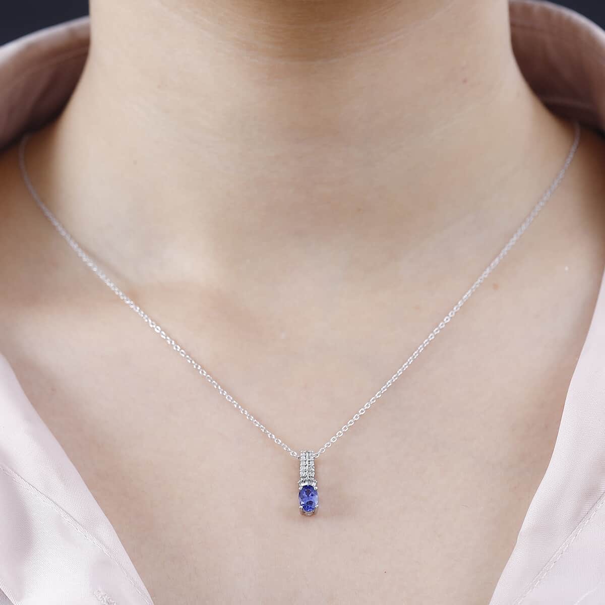 AAA Tanzanite and Diamond Pendant Necklace 20 Inches in Rhodium Over Sterling Silver 0.75 ctw image number 2