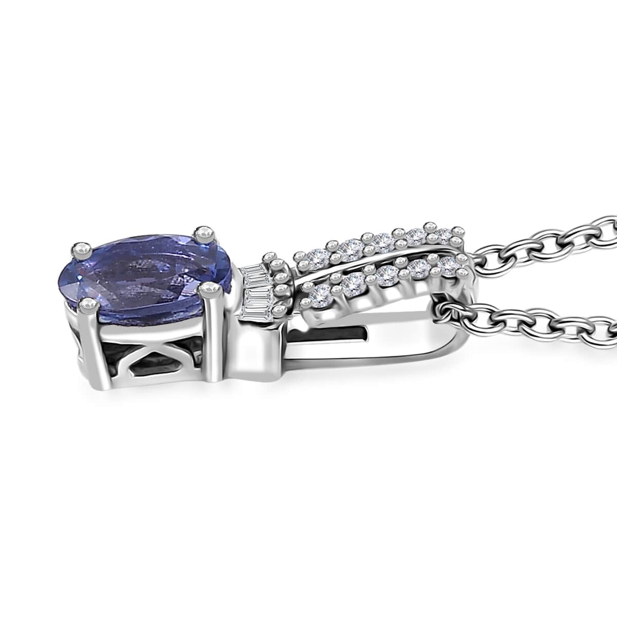 AAA Tanzanite and Diamond Pendant Necklace 20 Inches in Rhodium Over Sterling Silver 0.75 ctw image number 3