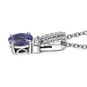 AAA Tanzanite and Diamond Pendant Necklace 20 Inches in Rhodium Over Sterling Silver 0.75 ctw