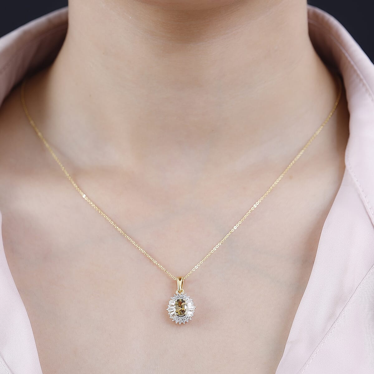 Golden Tanzanite and White Zircon Sunburst Pendant Necklace 20 Inches in 18K Vermeil Yellow Gold Over Sterling Silver 1.65 ctw image number 2