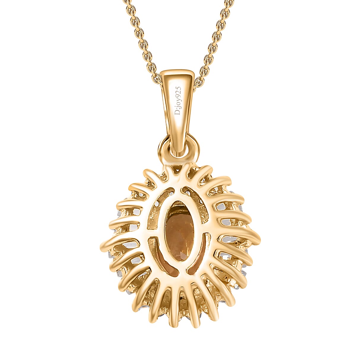Golden Tanzanite and White Zircon Sunburst Pendant Necklace 20 Inches in 18K Vermeil Yellow Gold Over Sterling Silver 1.65 ctw