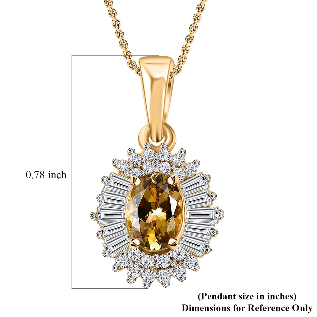 Golden Tanzanite and White Zircon Sunburst Pendant Necklace 20 Inches in 18K Vermeil Yellow Gold Over Sterling Silver 1.65 ctw
