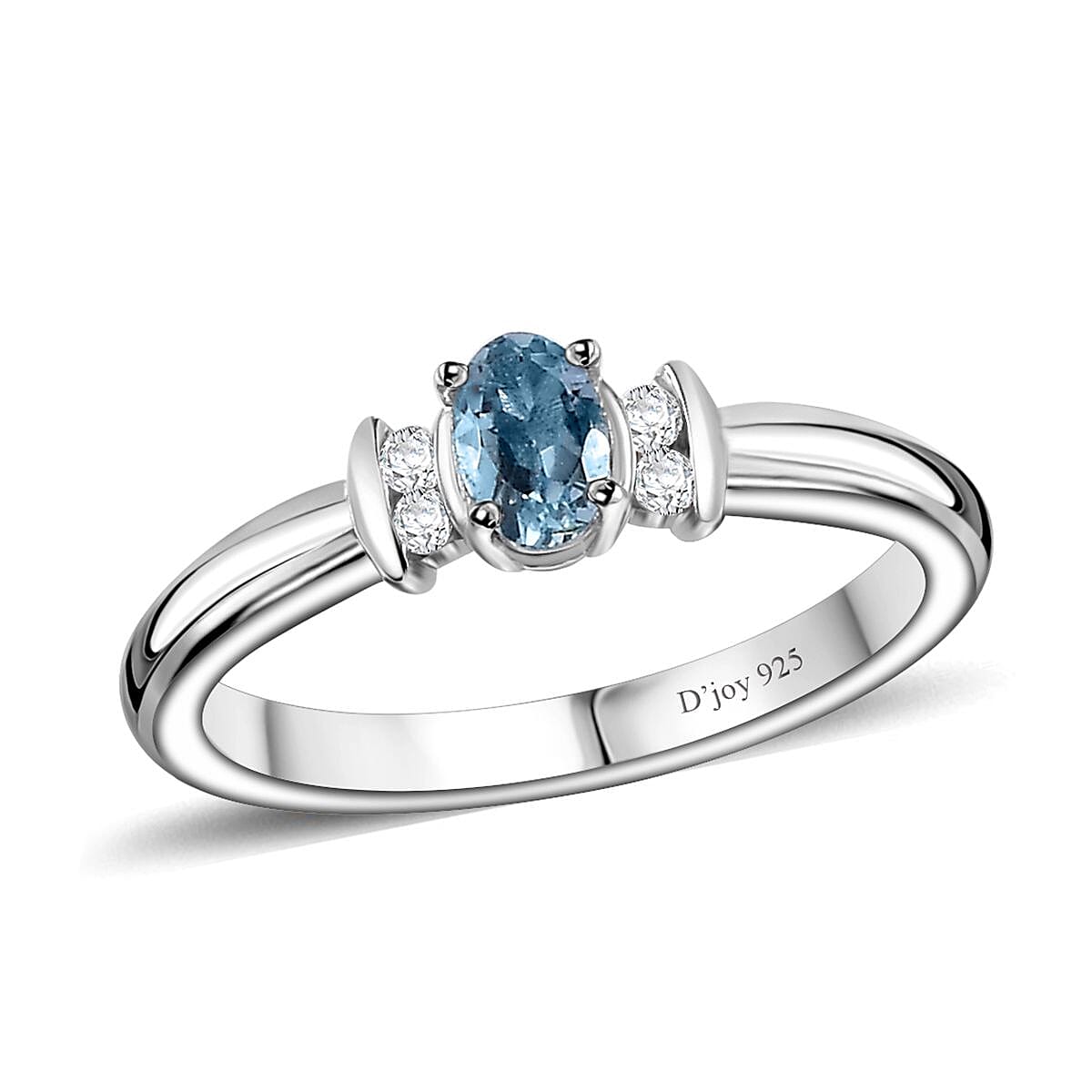 Santa Maria Aquamarine and White Zircon Ring (Size 8.0) and Pendant Necklace 20 Inches in Rhodium Over Sterling Silver 0.50 ctw image number 3