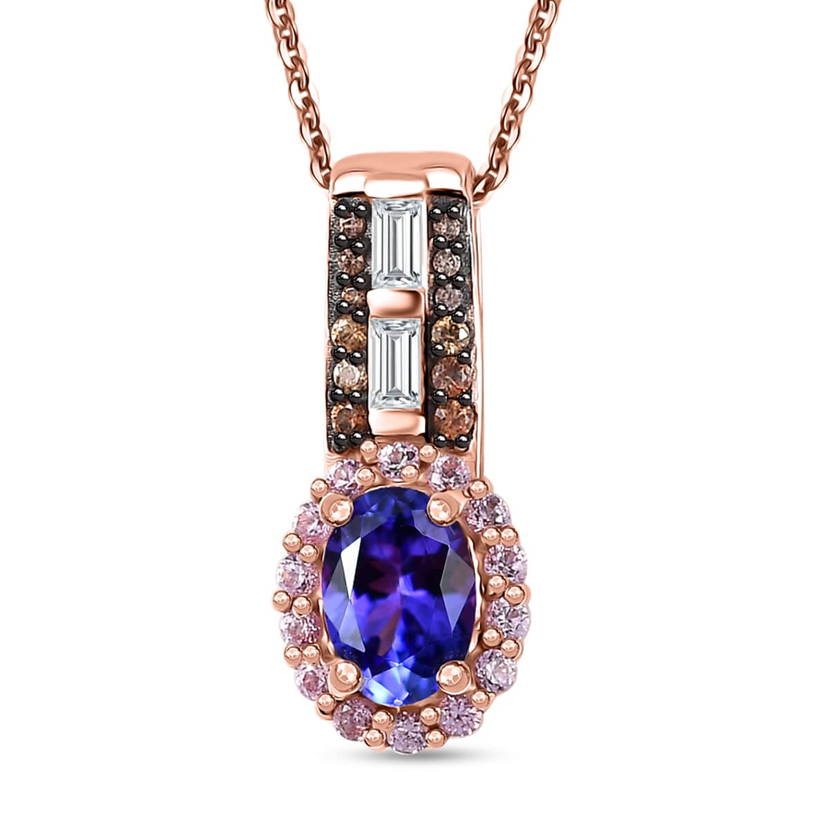 AAA Tanzanite and Multi Gemstone Kephi Pendant Necklace 20 Inches in 18K Vermeil Rose Gold Over Sterling Silver 1.40 ctw image number 0