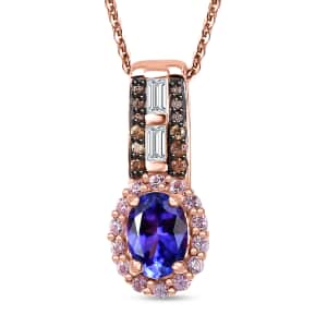 AAA Tanzanite and Multi Gemstone Kephi Pendant Necklace 20 Inches in 18K Vermeil Rose Gold Over Sterling Silver 1.40 ctw