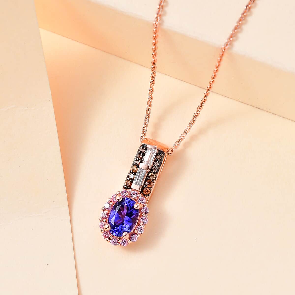 AAA Tanzanite and Multi Gemstone Kephi Pendant Necklace 20 Inches in 18K Vermeil Rose Gold Over Sterling Silver 1.40 ctw image number 1