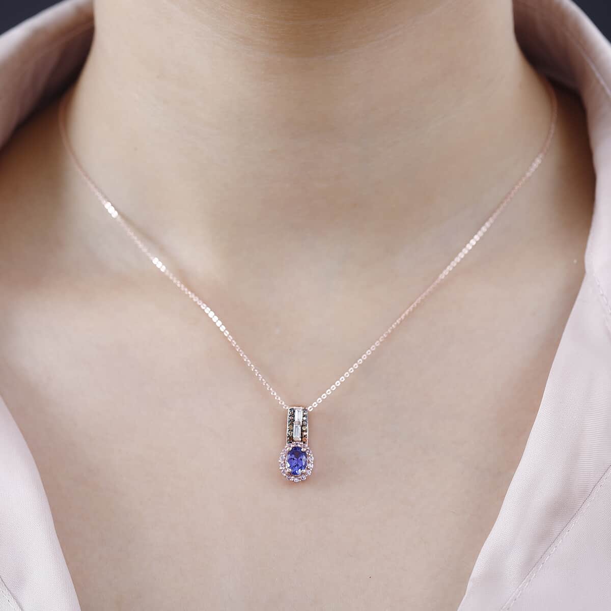 AAA Tanzanite and Multi Gemstone Kephi Pendant Necklace 20 Inches in 18K Vermeil Rose Gold Over Sterling Silver 1.40 ctw image number 2