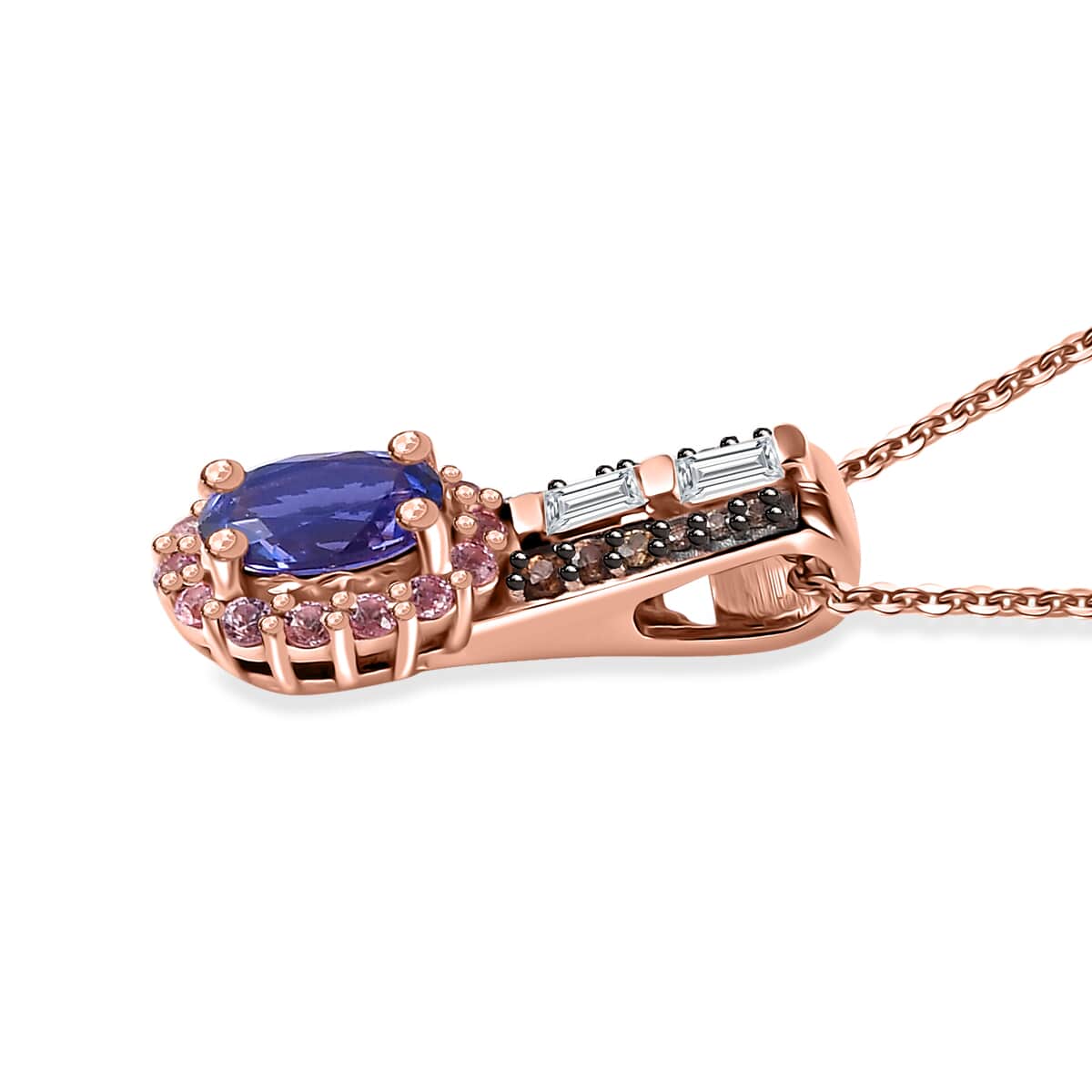 AAA Tanzanite and Multi Gemstone Kephi Pendant Necklace 20 Inches in 18K Vermeil Rose Gold Over Sterling Silver 1.40 ctw image number 3