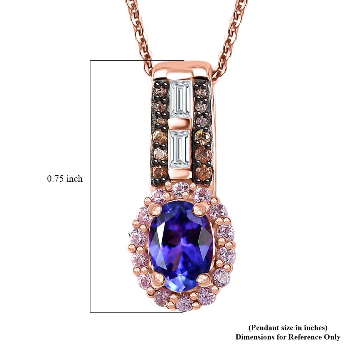 AAA Tanzanite and Multi Gemstone Kephi Pendant Necklace 20 Inches in 18K Vermeil Rose Gold Over Sterling Silver 1.40 ctw image number 6